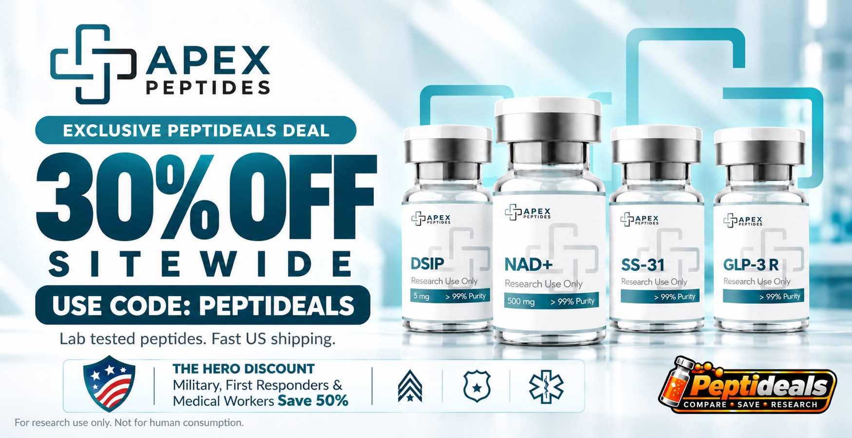 Apex Peptides: 30% Off Sitewide with Code PEPTIDEALS, Only on Peptideals