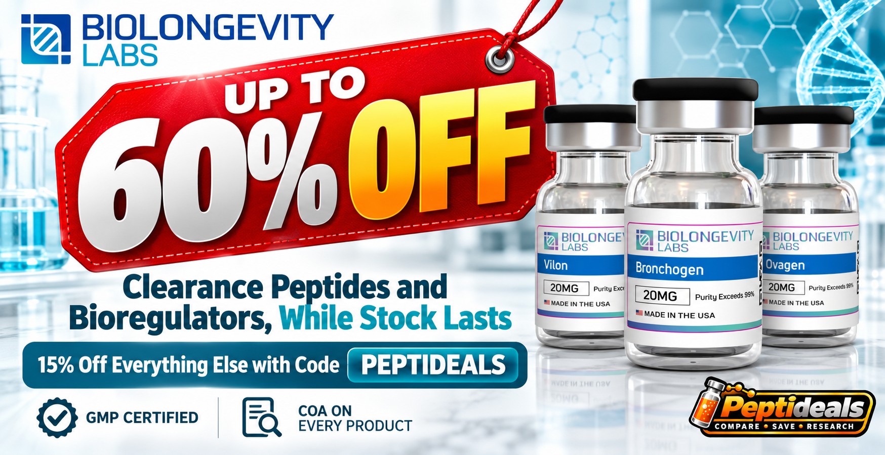 BioLongevity Labs: Up to 60% Off Clearance Peptides, 15% Off Everything Else with Code PEPTIDEALS