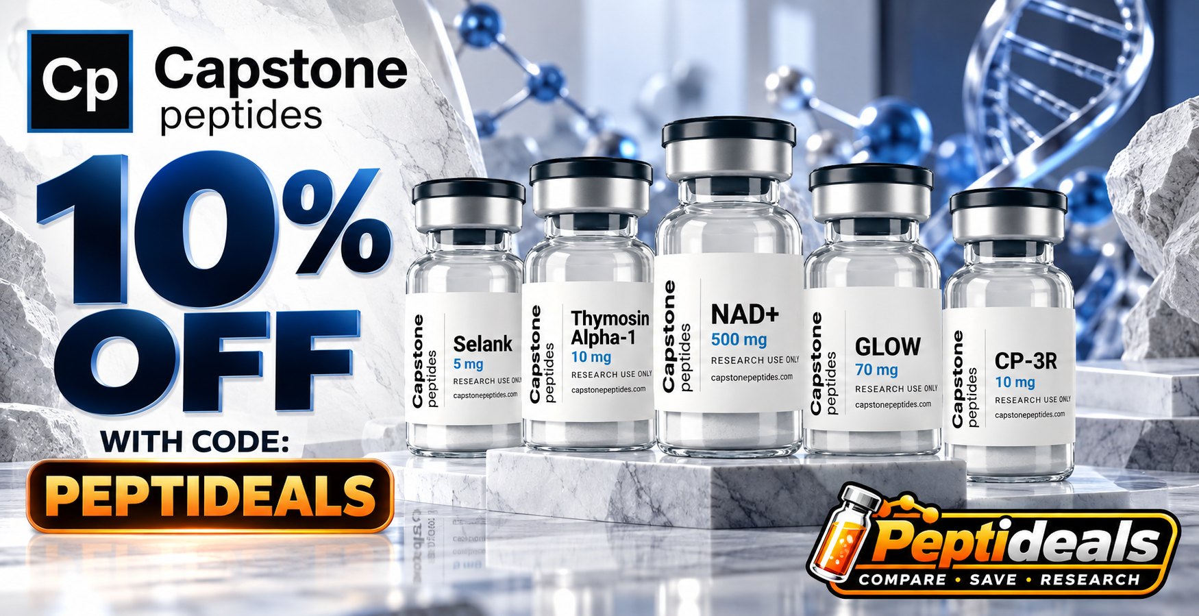 Capstone Peptides: 10% Off Sitewide with Code peptideals