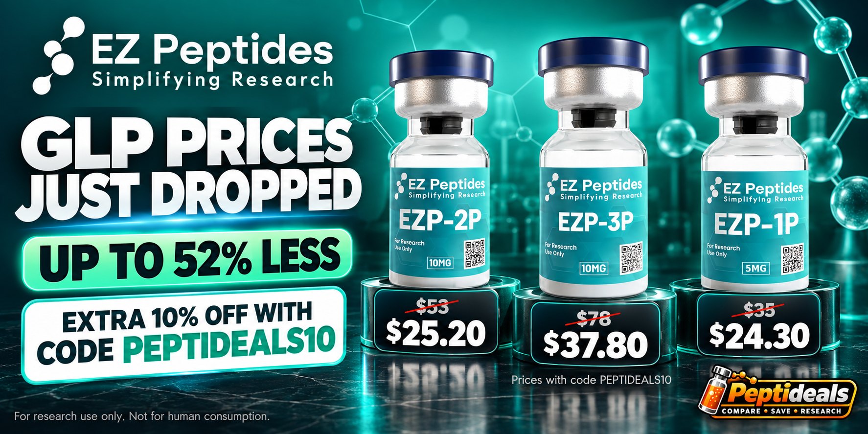 EZ Peptides: GLP Prices Just Dropped + 10% Off with Code PEPTIDEALS10