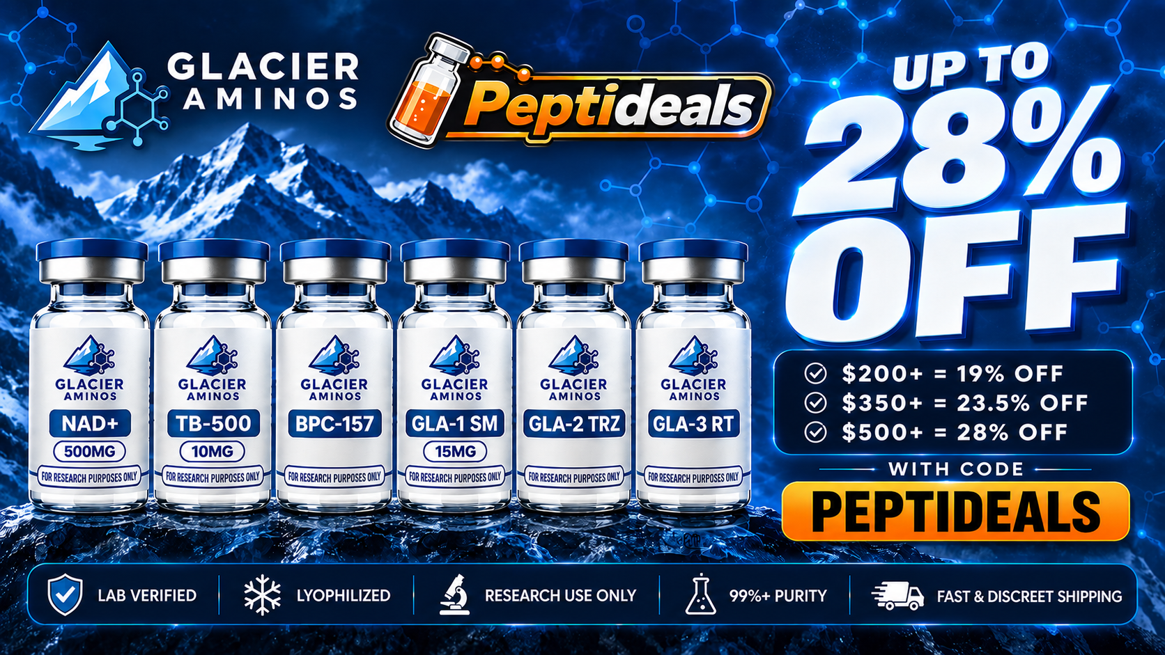Glacier Aminos: 10% Off Sitewide with Code peptideals