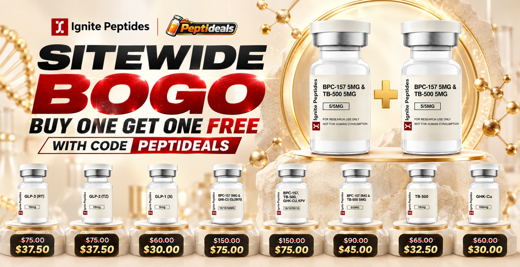 Ignite Peptides: Sitewide BOGO with Code PEPTIDEALS, Buy One Get One Free