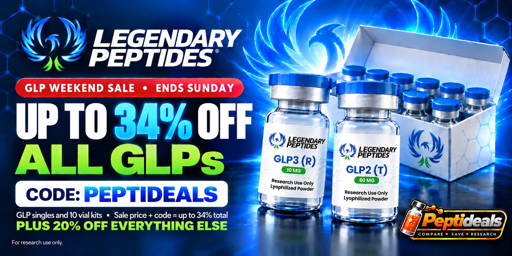 Legendary Peptides: GLP Sale: Up to 34% Off GLPs + 20% Off Sitewide