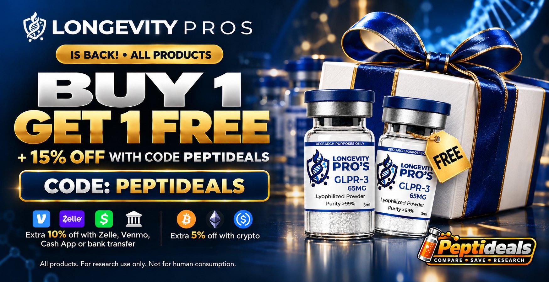 Longevity Pro Labs: Buy One Get One Free plus 15% Off with Code PEPTIDEALS