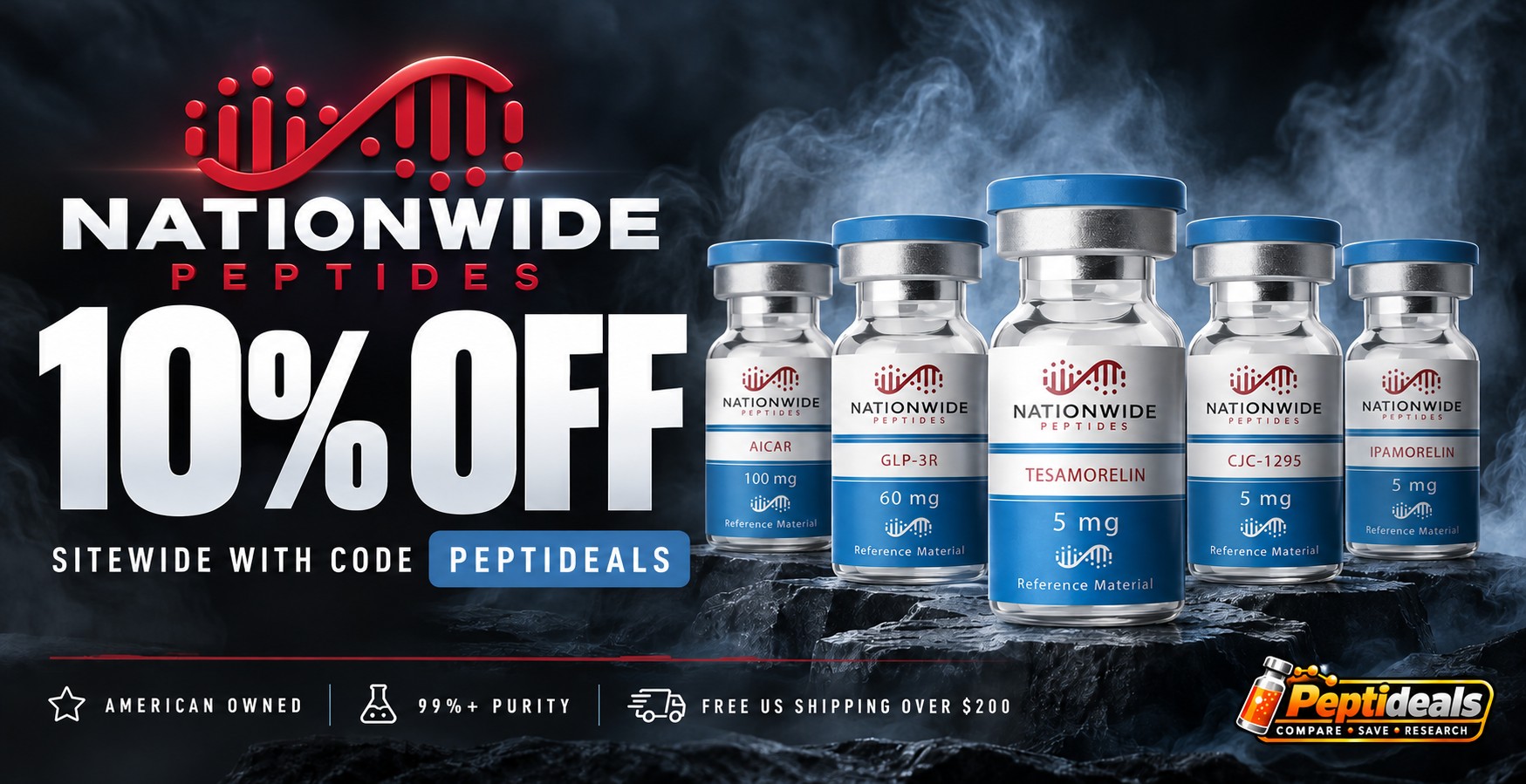 Nationwide Peptides: 10% Off + Free US Shipping $200+