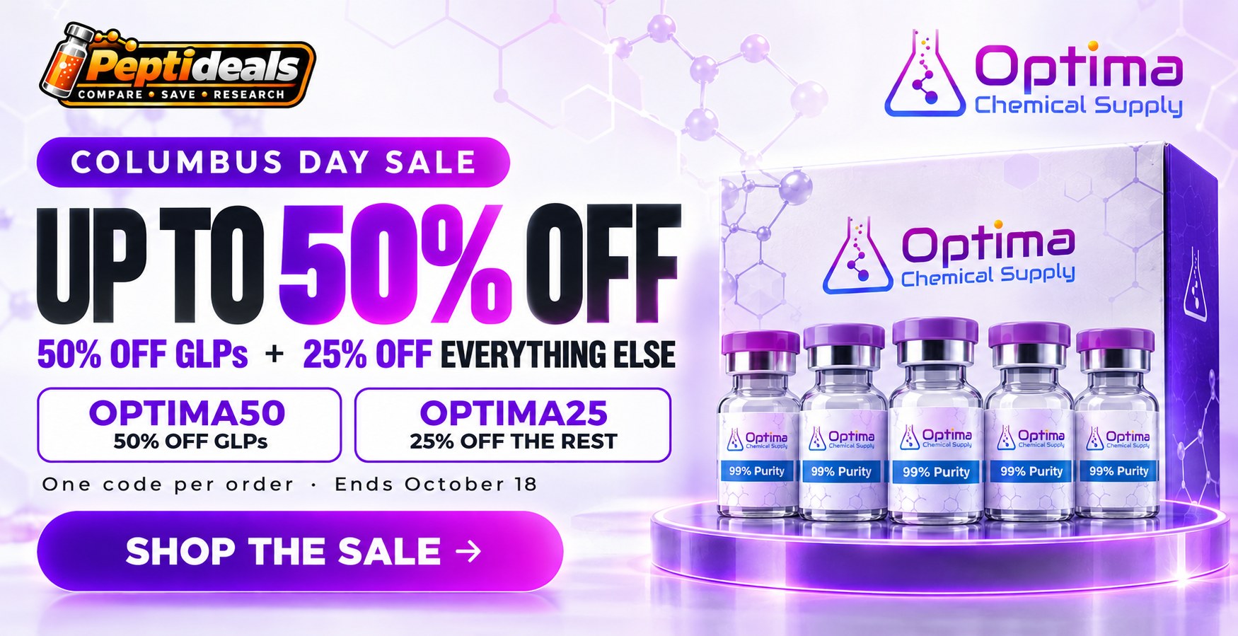 Optima Supply: Columbus Day Sale: 50% Off GLPs + 25% Off Everything Else