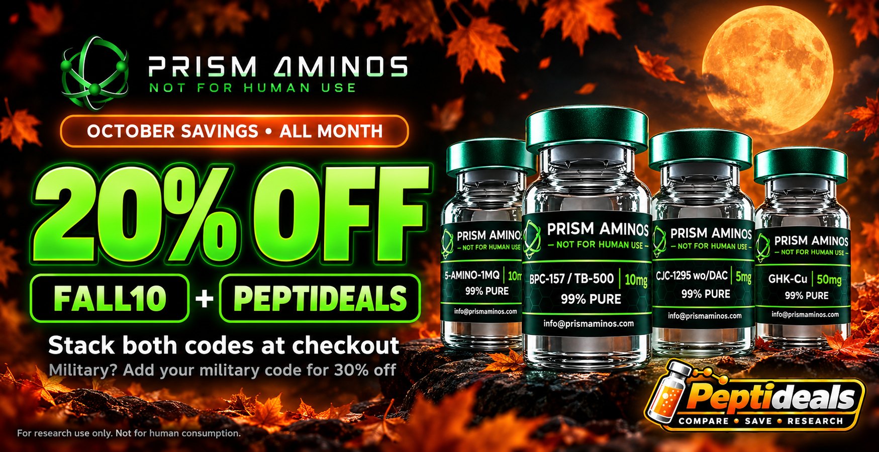 Prism Aminos: October Savings: 20% Off with FALL10 + PEPTIDEALS