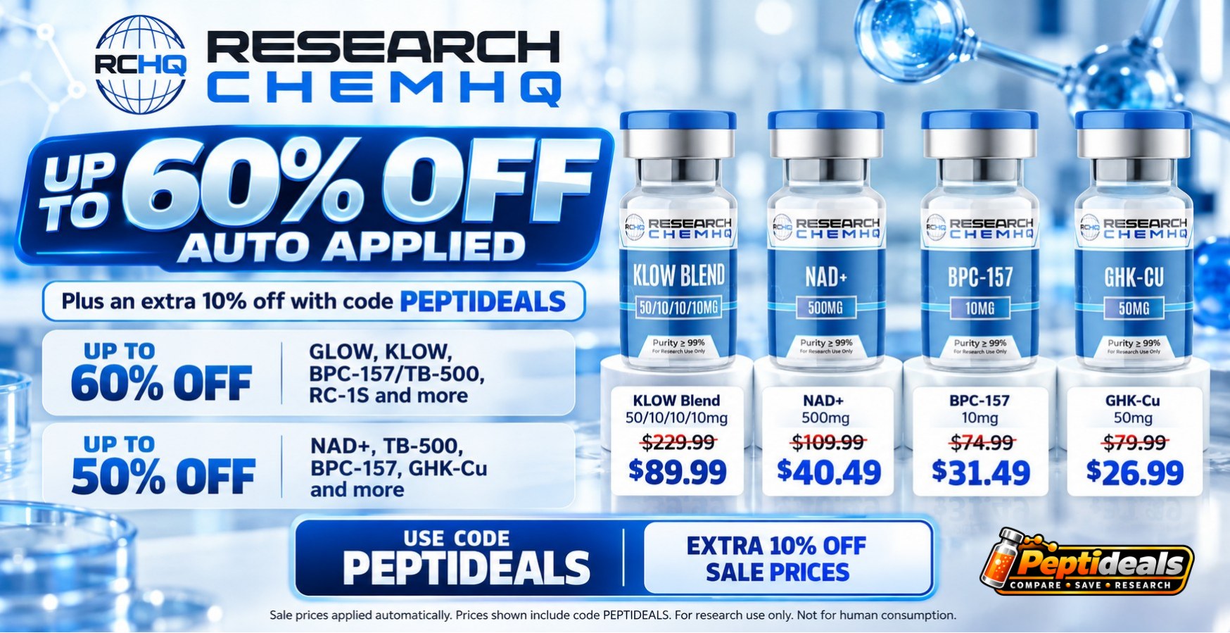 Research Chem: Up to 60% Off Auto Applied + Extra 10% with Code peptideals