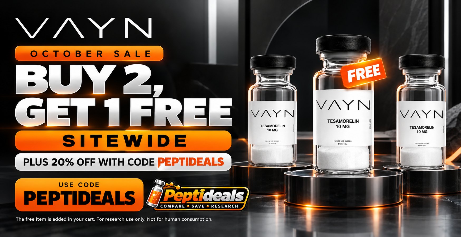 VAYN Research: Buy 2 Get 1 Free + 20% Off with Code PEPTIDEALS